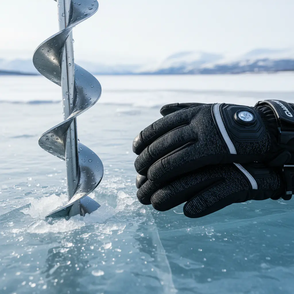 Ice Auger and Gloves