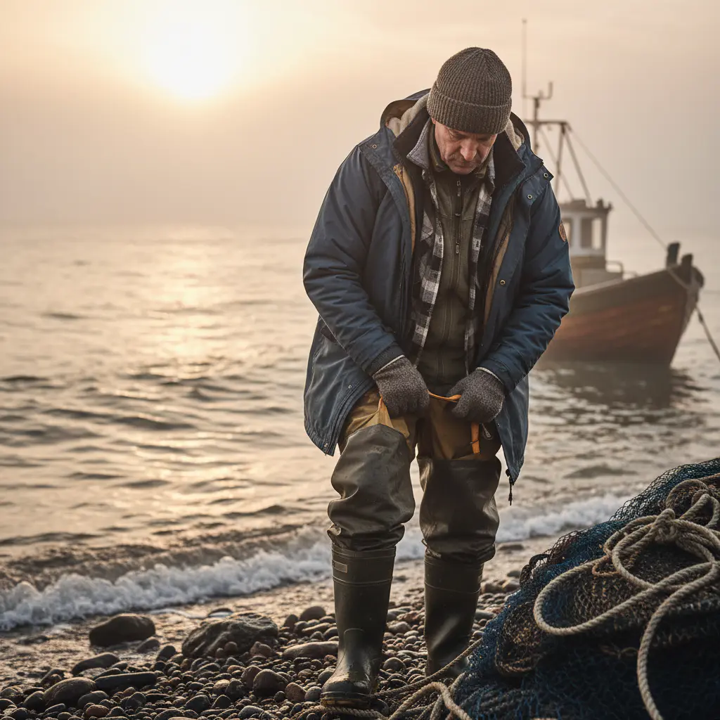 Fisherman dressing in layers